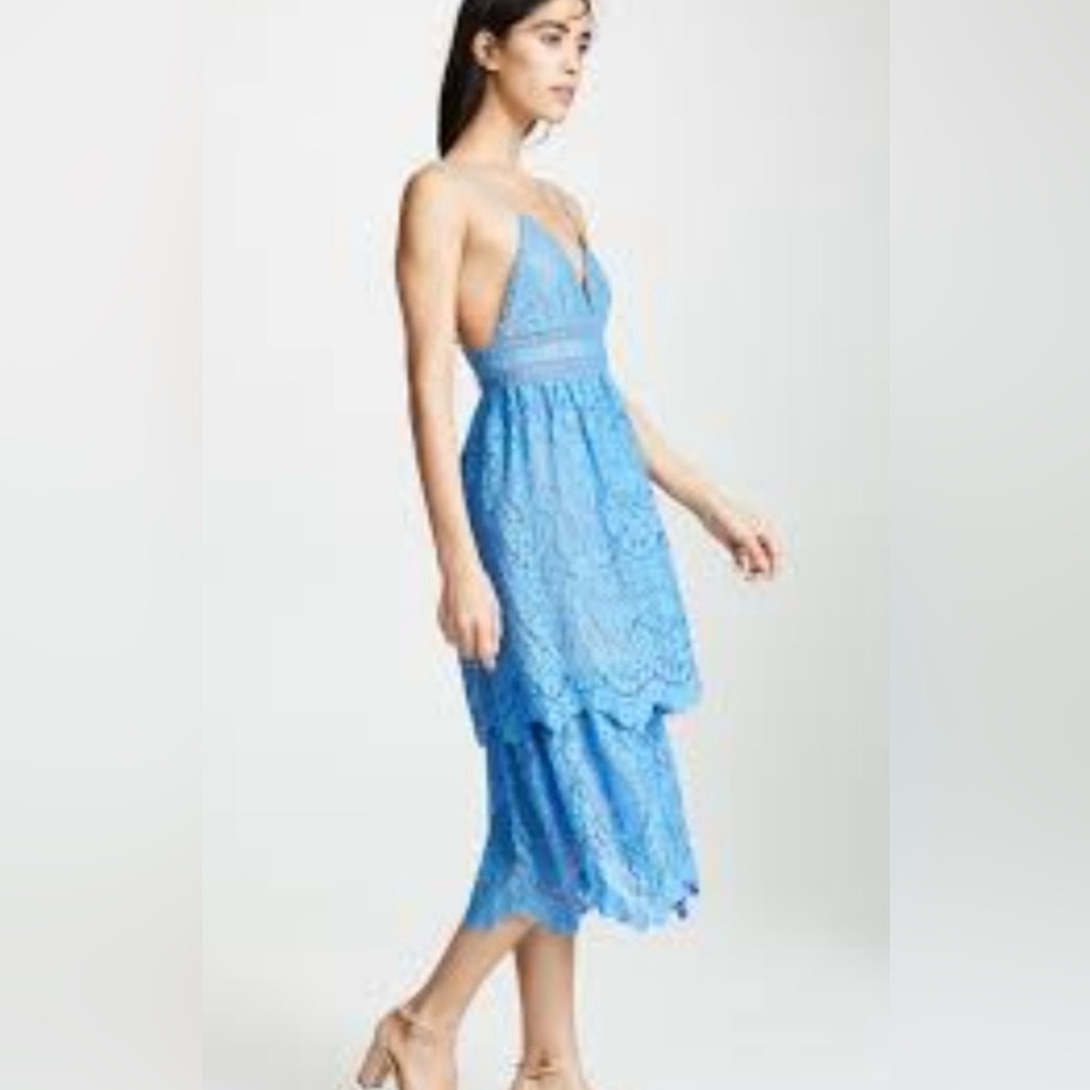 Saylor Safia Lace Sleeveless Adjustable Straps Tiered Midi Dress Blue Size Large - Picture 2 of 11
